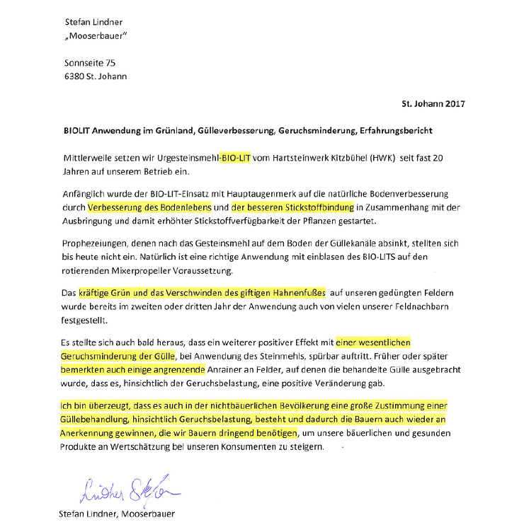Lindner Stefan Erfahrungsbericht BIOLIT Grünland Gülle Geruchsverminderung